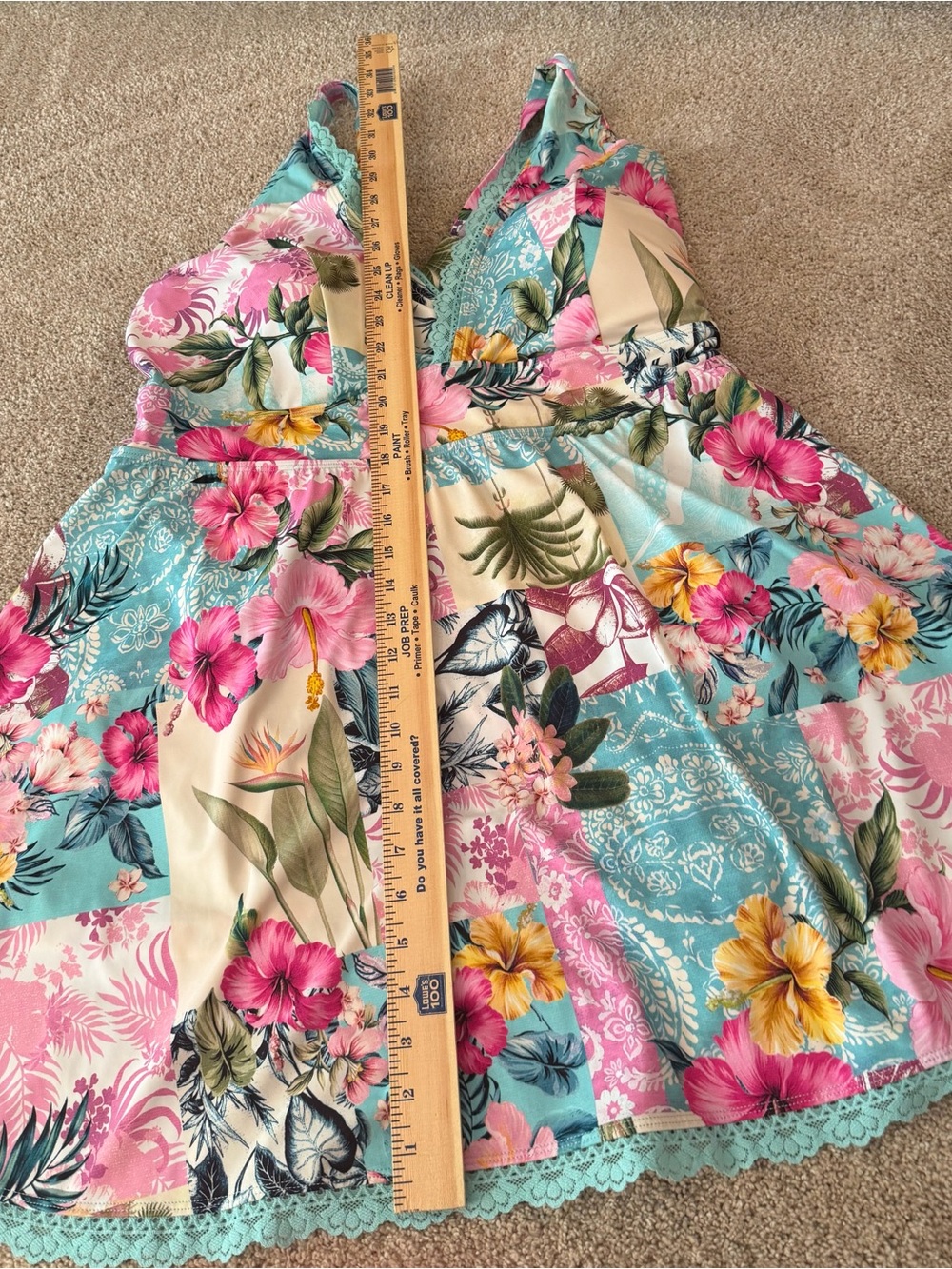 Torrid Floral One-Piece Swimsuit Dress in Aqua, Pink & Cream size 5 - Picture 8 of 13